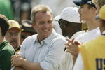 SOUTH BEND, IN - SEPTEMBER 9:  Former Notre Dame Fighting Irish player and Hall of Famer Joe Montana stands on the sidelines during the game against the Penn State Nittany Lions on September 9, 2006 at Notre Dame Stadium in South Bend, Indiana. (Photo By Gregory Shamus/Getty Images)  