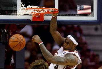 CLEVELAND - MAY 20:  LeBron James #23 of the Cleveland Cavaliers dunks the ball against the Orlando Magic in Game One of the Eastern Conference Finals during the 2009 Playoffs at Quicken Loans Arena on May 20, 2009 in Cleveland, Ohio. NOTE TO USER: User expressly acknowledges and agrees that, by downloading and or using this photograph, User is consenting to the terms and conditions of the Getty Images License Agreement  (Photo by Gregory Shamus/Getty Images)