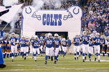 INDIANAPOLIS - DECEMBER 28:  The Indianapolis Colts celebrate as they enter the field before the game against the Tennessee Titans and the Indianapolis Colts on December 28, 2008 at Lucas Oil Stadium in Indianapolis, Indiana. (Photo by: Jamie Squire/Getty Images)