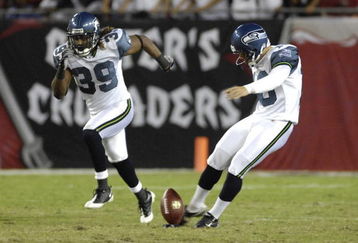 TAMPA, FL - OCTOBER 19: Kicker Olindo Mare #10 of the Seattle Seahawks plays against  the Tampa Bay Buccaneers at Raymond James Stadium on October 19, 2008 in Tampa, Florida.  (Photo by Al Messerschmidt/Getty Images) 