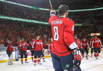 WASHINGTON - MAY 13: Alex Ovechkin #8 of the Washington Capitals leaves the ice following a 6-2 loss to the Pittsburgh Penguins in Game Seven of the Eastern Conference Semifinal  Round of the 2009 Stanley Cup Playoffs at Verizon Center on May 13, 2009 in Washington, DC. (Photo by Bruce Bennett/Getty Images)