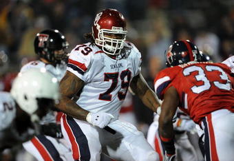 MOBILE, AL - JANUARY 24:  Phil Loadholt #79 of the North team during the Under Armour Senior Bowl on January 24, 2009 at Ladd-Peebles Stadium in Mobile, Alabama.  (Photo by Ronald Martinez/Getty Images for Under Armour) 