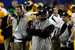 TAMPA, FL - FEBRUARY 01:  Head coach Mike Tomlin of the Pittsburgh Steelers looks on against the Arizona Cardinals during Super Bowl XLIII on February 1, 2009 at Raymond James Stadium in Tampa, Florida.  (Photo by Kevin C. Cox/Getty Images)