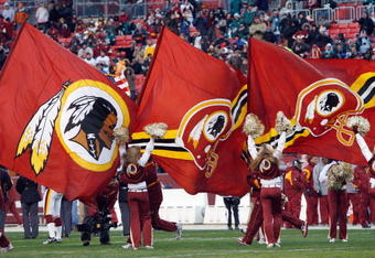 LANDOVER, MD - DECEMBER 21:  A general view of the Washington Redskins cheer squad as the fly flags during the game of the Philadelphia Eagles on December 21, 2008 at FedEx Field in Landover, Maryland.  (Photo by Kevin C. Cox/Getty Images)