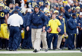 ANN ARBOR, MI - OCTOBER 25:  Head Coach Rich Rodriguez of the Michigan Wolverines watches from the sidelines during the game against the Michigan State Spartans on October 25, 2008 at Michigan Stadium in Ann Arbor, Michigan. Michigan State won the game 35-21. (Photo by Gregory Shamus/Getty Images)