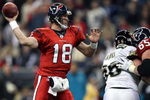HOUSTON - DECEMBER 01:  Quarterback Sage Rosenfels #18 of the Houston Texans drops back to pass against the Jacksonville Jaguars in the first quarter at Reliant Stadium on December 1, 2008 in Houston, Texas.  (Photo by Ronald Martinez/Getty Images)