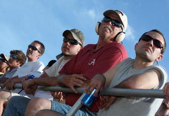 TALLADEGA, AL - APRIL 26:  Fans watch race action at the NASCAR Sprint Cup Series Aaron's 499 at Talladega Superspeedway on April 26, 2009 in Talladega, Alabama.  (Photo by Christian Petersen/Getty Images)