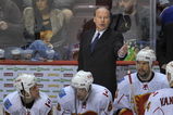 VANCOUVER, CANADA - APRIL 7: Calgary Flames Head Coach Mike Keenan instructs a player during their game against the Vancouver Canucks at General Motors Place April 7, 2009 in Vancouver, Canada.   (Photo by Nick Didlick/Getty Images)