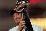 28 Jan 2001:  Trent Dilfer #8 of the Baltimore Ravens hold the Lombardi Trophy after the Super Bowl XXXV Game against the New York Giants at the Raymond James Stadium in Tampa, Florida. The Ravens defeated the Giants 34-7.Mandatory Credit: Andy Lyons  /Allsport