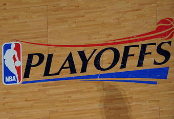 SAN ANTONIO - APRIL 20:  The NBA Playoffs logo in Game Two of the Western Conference Quarterfinals during the 2009 NBA Playoffs at AT&T Center on April 20, 2009 in San Antonio, Texas. NOTE TO USER: User expressly acknowledges and agrees that, by downloading and or using this photograph, User is consenting to the terms and conditions of the Getty Images License Agreement.  (Photo by Ronald Martinez/Getty Images)