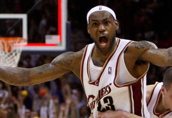 CLEVELAND - MAY 22:  LeBron James #23 and Sasha Pavlovic #3 of the Cleveland Cavaliers celebrate after James made the game winning three pointer against the Orlando Magic in Game Two of the Eastern Conference Finals during the 2009 Playoffs at Quicken Loans Arena on May 22, 2009 in Cleveland, Ohio. NOTE TO USER: User expressly acknowledges and agrees that, by downloading and or using this photograph, User is consenting to the terms and conditions of the Getty Images License Agreement  (Photo by Gregory Shamus/Getty Images)