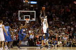 CLEVELAND - MAY 22:  LeBron James #23 of the Cleveland Cavaliers shoots the game winning three pointer over Hedo Turkoglu #15 of the Orlando Magic in Game Two of the Eastern Conference Finals during the 2009 Playoffs at Quicken Loans Arena on May 22, 2009 in Cleveland, Ohio. NOTE TO USER: User expressly acknowledges and agrees that, by downloading and or using this photograph, User is consenting to the terms and conditions of the Getty Images License Agreement  (Photo by Gregory Shamus/Getty Images)