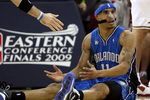 CLEVELAND - MAY 22: Courtney Lee #11 of the Orlando Magic reacts after an offensive foul is called on him against the Cleveland Cavaliers in Game Two of the Eastern Conference Finals during the 2009 Playoffs at Quicken Loans Arena on May 22, 2009 in Cleveland, Ohio. NOTE TO USER: User expressly acknowledges and agrees that, by downloading and or using this photograph, User is consenting to the terms and conditions of the Getty Images License Agreement  (Photo by Elsa/Getty Images)