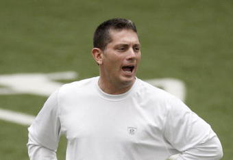 ALLEN PARK, MI - MAY 01: Head coach Jim Schwartz of the Detroit Lions looks on during rookie orientation camp at the Detroit Lions Headquarters and Training Facility on May 1, 2009 in Allen Park, Michigan.  (Photo by Gregory Shamus/Getty Images)