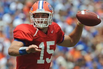 GAINESVILLE, FL - APRIL 18: Quarterback Tim Tebow #15 of the University of Florida passes upfield during the spring football Orange and Blue game April 18, 2009 at Ben Hill Griffin Stadium in Gainesville, Florida.  (Photo by Al Messerschmidt/Getty Images)
