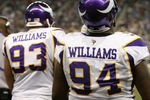 DETROIT - DECEMBER 07:  (L-R) Kevin Williams #93 and Pat Williams #94 of the Minnesota Vikings watch from the sidelines during the NFL game against the Detroit Lions at Ford Field on December 7, 2008 in Detroit, Michigan.  The Vikings defeated the Lions 20-16. (Photo by Christian Petersen/Getty Images)