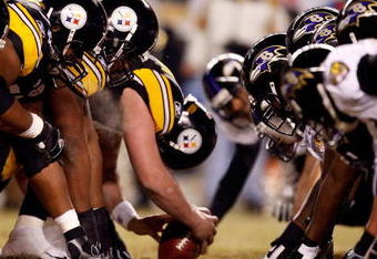 PITTSBURGH - JANUARY 18:  The Pittsburgh Steelers line up for a successful 42-yard field goal attempt by kicker Jeff Reed in the first quarter against the Baltimore Ravens during the AFC Championship game on January 18, 2009 at Heinz Field in Pittsburgh, Pennsylvania.  (Photo by Streeter Lecka/Getty Images)