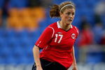 SHREWSBURY, ENGLAND - APRIL 23: Maren Mjelde of Norway in action during the Women's International Friendly between England and Norway at the Prostar stadium on April 23, 2009 in Shrewsbury, England.  (Photo by Clive Brunskill/Getty Images)