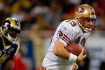 ST. LOUIS, MO - DECEMBER 21:  Shaun Hill #13 of the San Francisco 49ers runs with the ball during the game against the St. Louis Rams at the Edward Jones Dome on December 21, 2008 in St. Louis, Missouri. The 49ers won 17-16. (Photo by Dilip Vishwanat/Getty Images) 