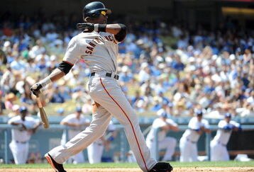 LOS ANGELES, CA - MAY 09:  Fred Lewis #14 of the San Francisco Giants at bat against the Los Angeles Dodgers at Dodger Stadium on May 9, 2009 in Los Angeles, California.  (Photo by Harry How/Getty Images)
