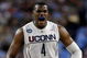 DETROIT - APRIL 04:  Jeff Adrien #4 of the Connecticut Huskies reacts in the first half while taking on the Michigan State Spartans during the National Semifinal game of the NCAA Division I Men's Basketball Championship at Ford Field on April 4, 2009 in Detroit, Michigan.  (Photo by Andy Lyons/Getty Images)