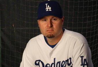 VERO BEACH, FL - FEBRUARY 24:  Jason Schmidt #29 of the Los Angeles Dodgers poses during Photo Day on February 24, 2008 at Holman Stadium in Vero Beach, Florida.  (Photo by Elsa/Getty Images) 