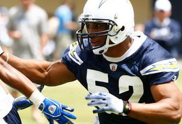 SAN DIEGO - MAY 03: Linebacker Larry English #52 of the San Diego Chargers runs upfield in pursuit during minicamp practice at the team's training facility on May 3, 2009 in San Diego, California. (Photo by Kevin Terrell/Getty Images)