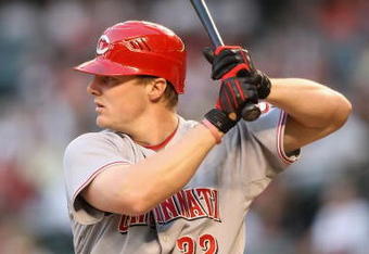 PHOENIX - MAY 12:  Jay Bruce #32 of the Cincinnati Reds bats against the Arizona Diamondbacks during the major league baseball game at Chase Field on May 12, 2009 in Phoenix, Arizona.  The Reds defeated the Diamondbacks 3-1.  (Photo by Christian Petersen/Getty Images)