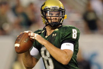 TAMPA, FL - SEPTEMBER 12: Quarterback Matt Grothe #8 of the South Florida Bulls warms up before play against the Kansas Jayhawks at Raymond James Stadium on September 12, 2008 in Tampa, Florida.  (Photo by Al Messerschmidt/Getty Images)