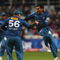 CAPE TOWN, SOUTH AFRICA - APRIL 19:  Scott Styris (L) congratulates Rohit Sharma (R) of the Deccan Chargers after running out Ajit Agarkar of Kolkata during the IPL T20 match between Deccan Chargers and Kolkata Knight Riders on April 19, 2009 in Cape Town, South Africa.  (Photo by Tom Shaw/Getty Images)