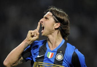 MILAN, ITALY - MAY 02:  Zlatan Ibrahimovic of Inter celebrates a goal during the Serie A match between Inter and Lazio at the Stadio Meazza on May 02, 2009 in Milan, Italy. (Photo by New Press/Getty Images)
