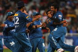 CAPE TOWN, SOUTH AFRICA - APRIL 19:  RP Singh lifts Rohit Sharma (R) of the Deccan Chargers after running out Ajit Agarkar of Kolkata during the IPL T20 match between Deccan Chargers and Kolkata Knight Riders on April 19, 2009 in Cape Town, South Africa.  (Photo by Tom Shaw/Getty Images)