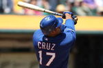 OAKLAND, CA - MAY 07:  Nelson Cruz #17 of the Texas Rangers bats against the Oakland Athletics during a Major League Baseball game on May 7, 2009 at the Oakland Coliseum in Oakland, California.  (Photo by Jed Jacobsohn/Getty Images)