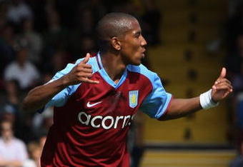 LONDON, ENGLAND - MAY 09: Ashley Young of Aston Villa celebrates scoring during the Barclays Premier League match between Fulham and Aston Villa at Craven Cottage on May 9, 2009 in London, England.  (Photo by Bryn Lennon/Getty Images)
