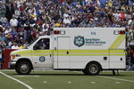 ORCHARD PARK, NY - SEPTEMBER 9:  An ambulance on the field waits to transport Kevin Everett of the Buffalo Bills after he was injured during the game against the Denver Broncos on September 9, 2007 at Ralph Wilson Stadium in Orchard Park, New York.  The Broncos won 15-14.  (Photo by Rick Stewart/Getty Images)
