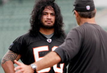 CINCINNATI, OH - MAY 1:  Cincinnati Bengals second round draft pick Rey Maualuga #58 listens to linebackers coach Jeff Fitgerald during rookie minicamp at Paul Brown Stadium on May 1, 2009 in Cincinnati, Ohio.  (Photo by Mark Lyons/Getty Images)