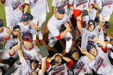 OMAHA, NE - JUNE 25:  The Fresno State Bulldogs celebrate winning The 2008 Men's College World Series Championship against the Georgia Bulldogs on June 25, 2008 at Rosenblatt Stadium in Omaha, Nebraska.  (Photo by Kevin C. Cox/Getty Images)