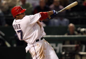 ARLINGTON, TX - APRIL 13:  Nelson Cruz #17 of the Texas Rangers on April 13, 2009 at Rangers Ballpark in Arlington, Texas.  (Photo by Ronald Martinez/Getty Images)