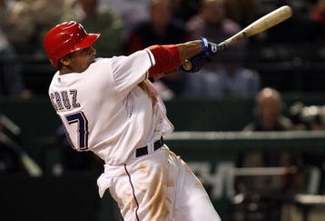 ARLINGTON, TX - APRIL 13:  Nelson Cruz #17 of the Texas Rangers on April 13, 2009 at Rangers Ballpark in Arlington, Texas.  (Photo by Ronald Martinez/Getty Images)