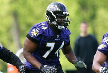 OWINGS MILLS, MARYLAND - MAY 8: Offensive lineman Michael Oher #74 of the Baltimore Ravens seen during minicamp at the practice facility on May 8, 2009 in Owings Mills, Maryland. (Photo by Ned Dishman/Getty Images)