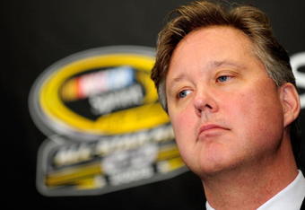 CONCORD, NC - MAY 15:  NASCAR CEO Brian France speaks with the media following practice for the NASCAR Sprint All-Star Race on May 15, 2009 at Lowe's Motor Speedway in Concord, North Carolina.  (Photo by Rusty Jarrett/Getty Images for NASCAR)