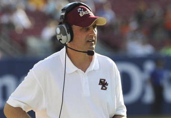 TAMPA, FL - DECEMBER 6: Coach Jeff Jagodzinski of the Boston College Eagles directs play against the Virginia Tech Hokies  in the 2008 ACC Football Championship game at Raymond James Stadium on December 6, 2008 in Tampa, Florida.  (Photo by Al Messerschmidt/Getty Images)