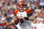 ORCHARD PARK, NY - NOVEMBER 04: Carson Palmer #9 of the Cincinnati Bengals looks to pass the ball during the game against the Buffalo Bills on November 4, 2007 at Ralph Wilson Stadium in Orchard Park, New York. Buffalo won 33-21. (Photo by Rick Stewart/Getty Images) 