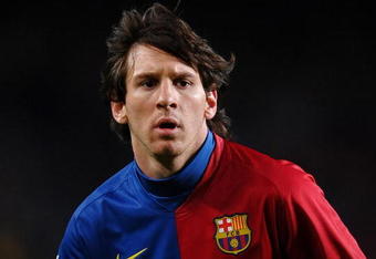 BARCELONA, SPAIN - APRIL 11:  Lionel Messi of Barcelona in action during the La Liga match between Barcelona and  Recreativo Huelva at the Camp Nou Stadium on April 11, 2009 in Barcelona, Spain. Barcelona won the match 2-0.  (Photo by Jasper Juinen/Getty Images)