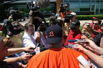 LAKE FOREST, IL - MAY 20: Jay Cutler #6 of the Chicago Bears meets with members of the media following an organized team activity (OTA) practice on May 20, 2009 at Halas Hall in Lake Forest, Illinois.  (Photo by Jonathan Daniel/Getty Images)