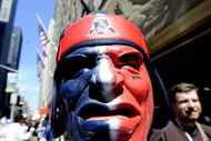 NEW YORK - APRIL 25:  New England Patriots fan Brian Slattery waits for admission to Radio City Music Hall for the 2009 NFL Draft on April 25, 2009 in New York City.  (Photo by Jeff Zelevansky/Getty Images)