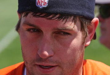 LAKE FOREST, IL - MAY 20: Jay Cutler #6 of the Chicago Bears meets with members of the media following an organized team activity (OTA) practice on May 20, 2009 at Halas Hall in Lake Forest, Illinois.  (Photo by Jonathan Daniel/Getty Images)
