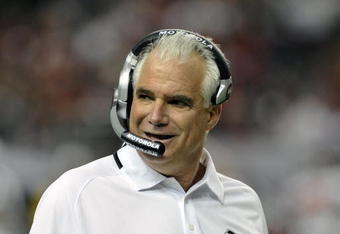 ATLANTA - DECEMBER 14:  Coach Mike Smith of the Atlanta Falcons directs play against the Tampa Bay Buccaneers  at the Georgia Dome on December 14, 2008 in Atlanta, Georgia.  (Photo by Al Messerschmidt/Getty Images) 