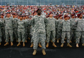 CONCORD, NC - MAY 24:  U.S. Army soldiers march during pre race ceremonies prior to the NASCAR Sprint Cup Series Coca-Cola 600 on May 24, 2009 at Lowe's Motor Speedway in Concord, North Carolina.  (Photo by Jason Smith/Getty Images for NASCAR)