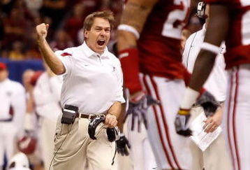 NEW ORLEANS - JANUARY 02:  Head coach Nick Saban of the Alabama Crimson Tide reacts in the fourth quarter while taking on the Utah Utes during the 75th Allstate Sugar Bowl at the Louisiana Superdome on January 2, 2009 in New Orleans, Louisiana.  (Photo by Chris Graythen/Getty Images)